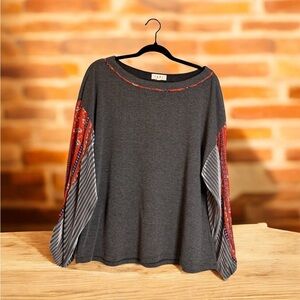 THML ⭐️ Mixed Media Boho Long Sleeve Top Gray Size L